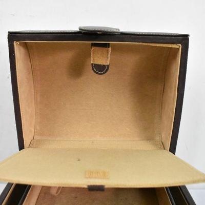 Jewelry Box, Brown Faux Leather, Tan Velvet-Like Inside - Needs Cleaning