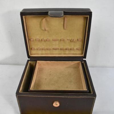 Jewelry Box, Brown Faux Leather, Tan Velvet-Like Inside - Needs Cleaning
