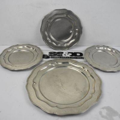 4 Round Pewter Platters Round, 1 Large/3 Medium, Queen Anne Pewter