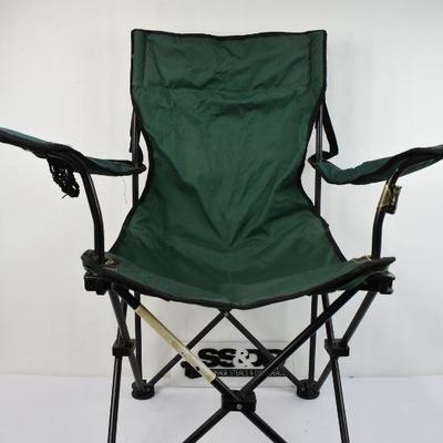 2x Camping Chairs: One Blue and One Green with Cup Holders