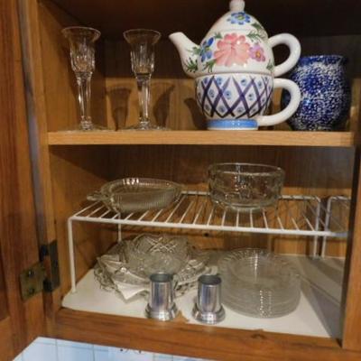 2 of 3:  Cabinet Two of Clear Glass, Crystal, and Micellaneous Items