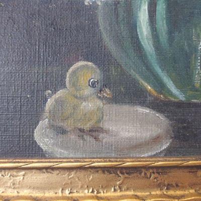 Chick and Spring Flowers Oil Painting