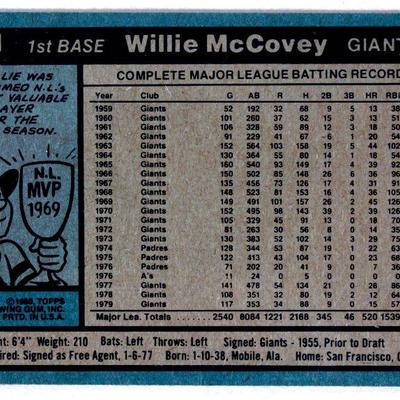 1980 Topps #335 WILLIE McCOVEY Baseball Card SAN FRANCISCO GIANTS