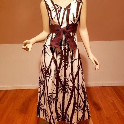Vtg Ruth Clarage Hand Printed Bamboo 1960 original maxi dress w/ bow 