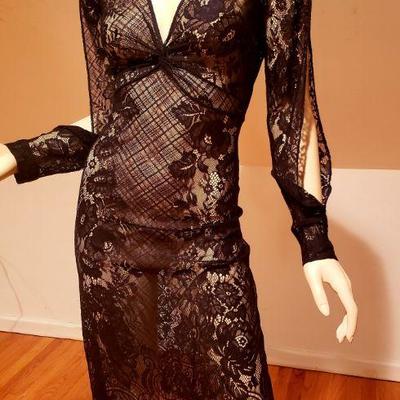Max Azria Layering French lace dress long peek a boo sleeves