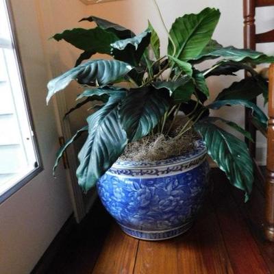 1 of 3:  Ceramic Jardinere Blue Asian Design 10"