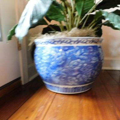 1 of 3:  Ceramic Jardinere Blue Asian Design 10"