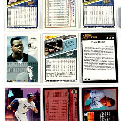 FRANK THOMAS GEORGE BRETT BASEBALL CARDS SET OF 9 - HIGH GRADE CARDS!