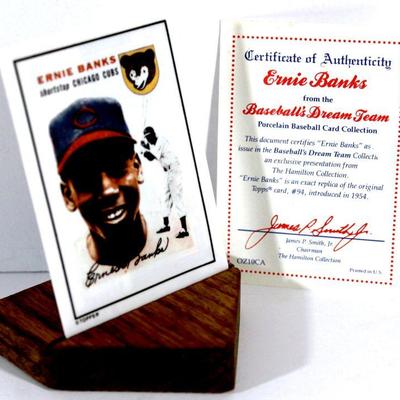 ERNIE BANKS Baseball Dream Team Collection Porcelain Baseball Card w/ Stand & COA