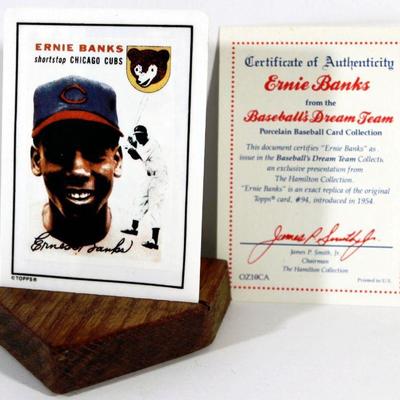 ERNIE BANKS Baseball Dream Team Collection Porcelain Baseball Card w/ Stand & COA