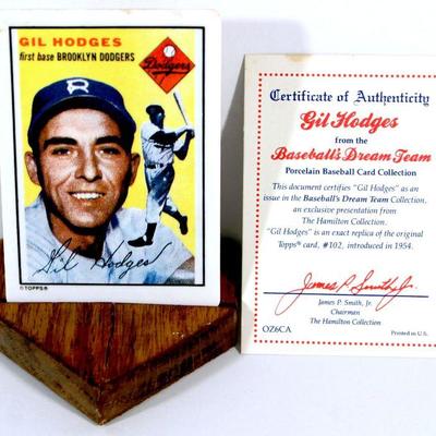 GIL HODGES Baseball Dream Team Collection Porcelain Baseball Card w/ Stand & COA