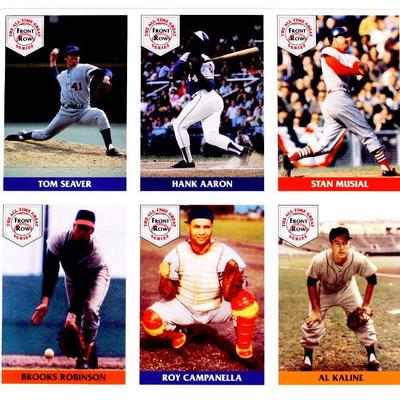 HANK AARON STAN MUSIAL AL KALINE Roy Campanella UNCUT SHEET Baseball Cards 1992 Front Row MINT