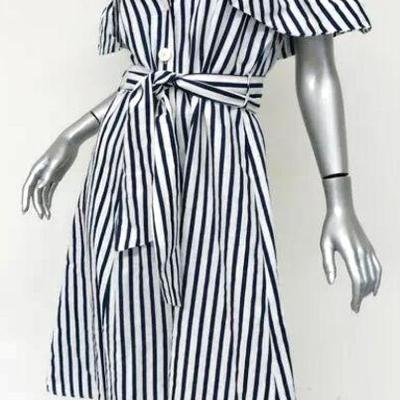 Zara Collection cold shoulder white/blue striped Line/Cotton dress