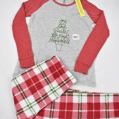 Kids Pajama Set: Red & Gray Christmas Tree & Plaid, Size Medium 6-8 - New