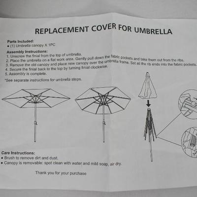 Replacement Patio Umbrella Canopy Cover Only for 9.5' Ribs Umbrella, Brown - New