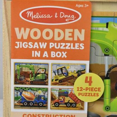 Melissa & Doug Wooden Jigsaw Puzzles Set: Vehicles and Construction - New