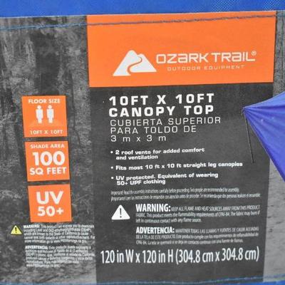 Ozark Trail 10' x 10' Canopy Replacement COVER ONLY for Canopies, Blue - New