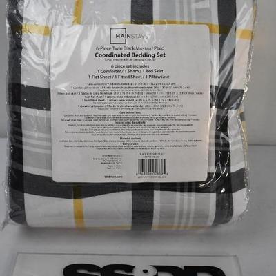 Twin Size Bedding in a Bag Set by Mainstays, Grey and Mustard Plaid - New