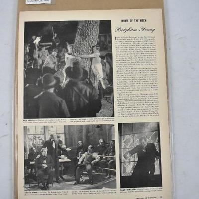 4 Pages from Life Magazine September 23, 1940: Movie of the Week: Brigham Young