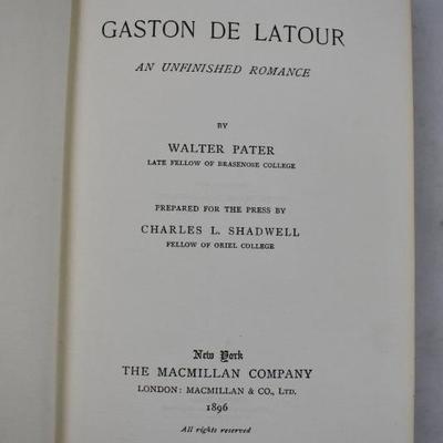 Gaston De Latour, Hardcover Book by Walter Pater. Antique 1896