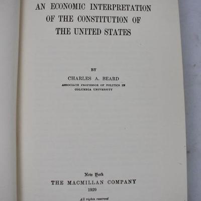 An Economic Interpretation of the Constitution the US. Hardcover, Vintage 1929
