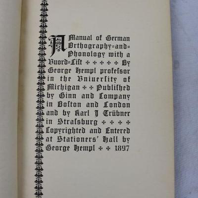 German Orthography & Phonology. Hardcover Book by Hempl. Antique 1897