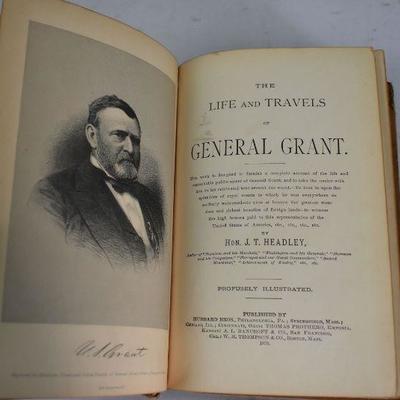 Life & Travels of General Grant. Hardcover Book, Antique 1879. Spine Damage