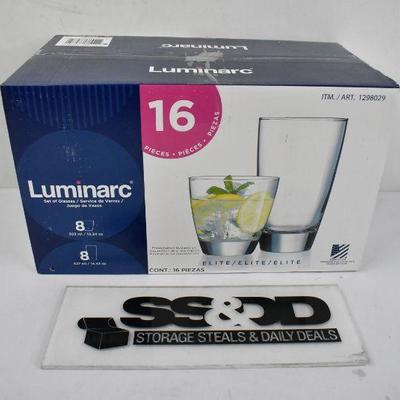 Luminarc 16 Piece Elite Glasses - New, Open Box