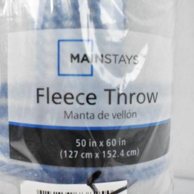 Mainstays Gray and Blue Fleece Throw Blanket - New
