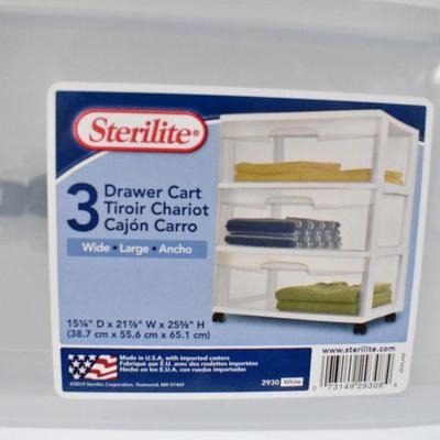 Sterilite 3 Drawer Cart with Casters, White and Clear - New