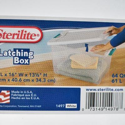2x Sterilite Latching Boxes, Clear w/ White Lids, 64 Quart - New