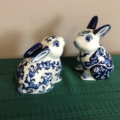 Lot #10 Pair of Blue Transferware Rabbits