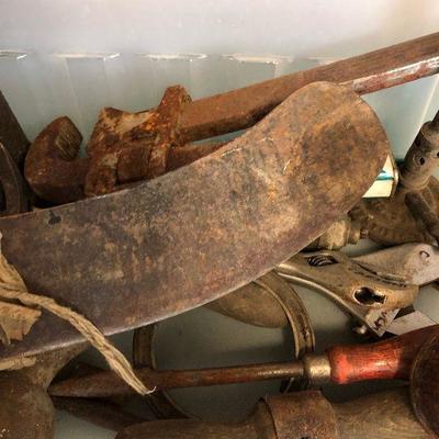 Lot #90 Lot of old tools and tins 