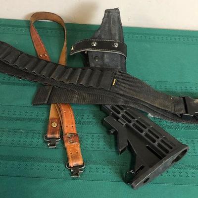 Lot #109 Gun stock, rifle sling, ammo Belt, Holster