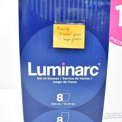 Luminarc 12 Piece Set of Glasses, 5 Small Glasses and 7 Large Glasses - New