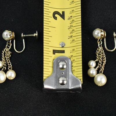 3 Piece Set Costume Jewelry Faux Pearls Necklace, Earrings & Bracelet - Vintage