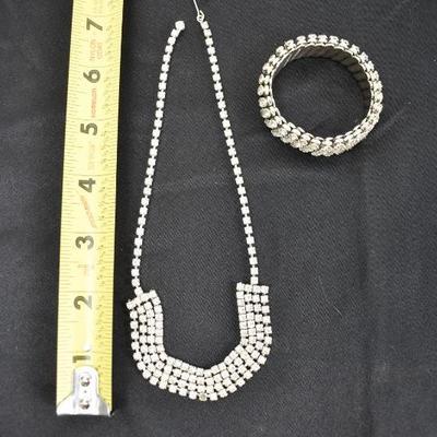 2 Piece Costume Jewelry: Necklace & Bracelet, Rhinestone - Vintage