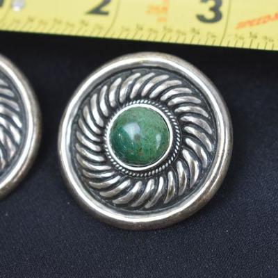 2 Pairs of Pierced Earrings Costume Jewelry, Silver & Stone Look - Vintage