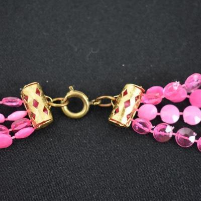 2 Piece Costume Jewelry Pink Necklace & Clip-On Earrings - Vintage