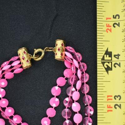 2 Piece Costume Jewelry Pink Necklace & Clip-On Earrings - Vintage