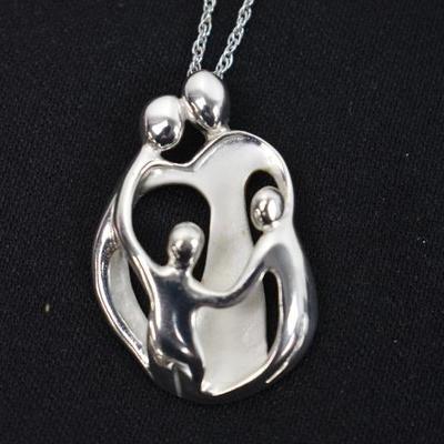 Sterling Silver Necklace with Family Pendant - New