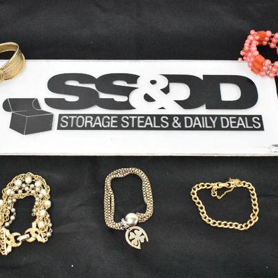 5 Piece Costume Jewelry Bracelets: 1 "Coro" 1 "Monet"