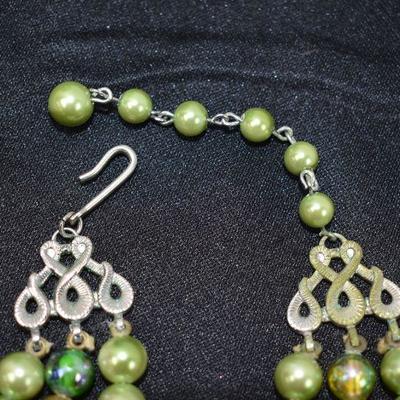 2 Piece Beaded Necklaces 1 Green/1 White - Vintage
