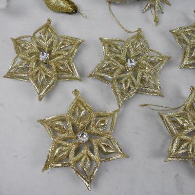 17 Ornaments: Gold & Silver (Stars, Angel Wings, Birds, Crown, etc)