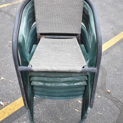 9 Outdoor Chairs: 7 Green Plastic & 2 Metal