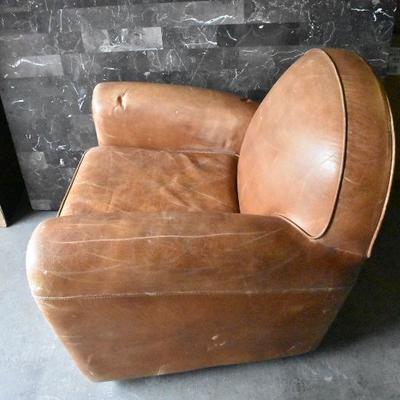 Brown Chair, Leather, Needs Cleaning, Minor Repairs & Leather Conditioner