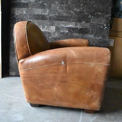 Brown Chair, Leather, Needs Cleaning, Minor Repairs & Leather Conditioner
