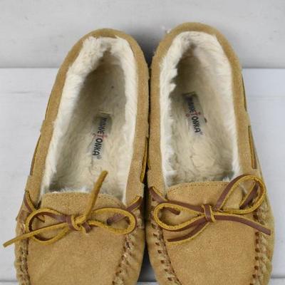 Kids Brown Moccasin Slippers by Minnetonka 7.5