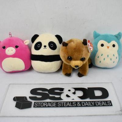 4 Piece Stuffed Animals Toy Lot: 3 Squishmallows & 1 Ty Beanie 