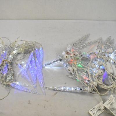 2 Strands of Icicle Lights: Large Blue/White & Rainbow Icicle - All Tested